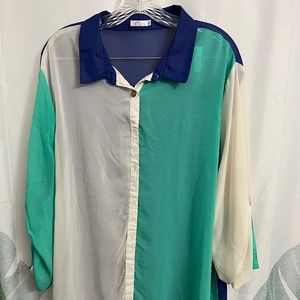 Cleo Color-Block Button Down Long Sleeve Shirt